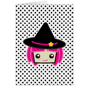 Kawaii Pink Haired Witch Note Card