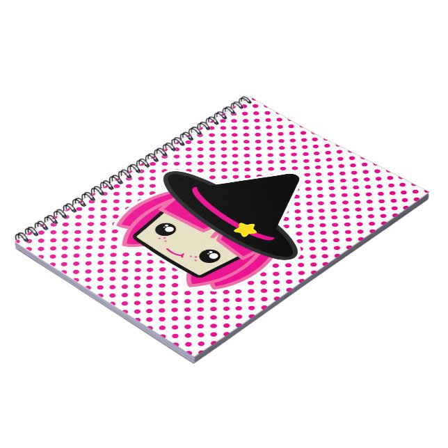 Kawaii Pink Haired Witch Notebook (Left Side)