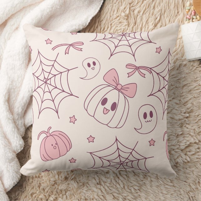 Kawaii Pink Halloween Ghosts & Pumpkin (2) Cushion (Blanket)
