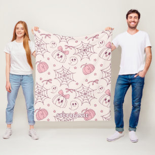 Kawaii Pink Halloween Ghosts & Pumpkin (2) Fleece Blanket
