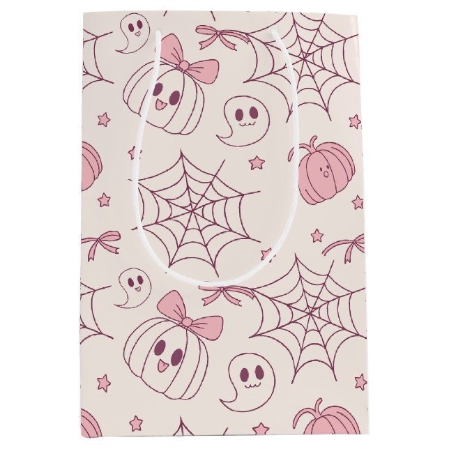 Kawaii Pink Halloween Ghosts & Pumpkin (2) Medium Gift Bag (Front)