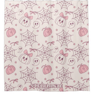 Kawaii Pink Halloween Ghosts & Pumpkin (2) Shower Curtain