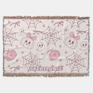 Kawaii Pink Halloween Ghosts & Pumpkin (2) Throw Blanket