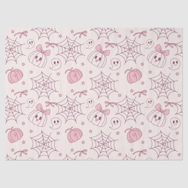 Kawaii Pink Halloween Ghosts & Pumpkin (2) Tissue Paper (Front)