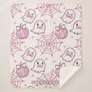 Kawaii Pink Halloween Ghosts & Pumpkin Sherpa Blanket
