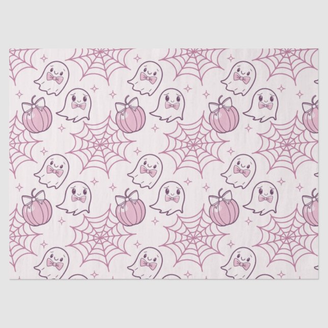 Kawaii Pink Halloween Ghosts & Pumpkin Tissue Paper (Front)