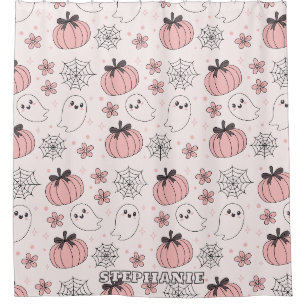 Kawaii Pink Halloween Ghosts & Pumpkins Shower Curtain