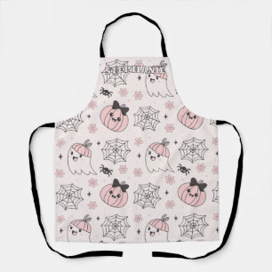 Kawaii Pink Halloween Pattern with Ghost, Pumpkin  Apron