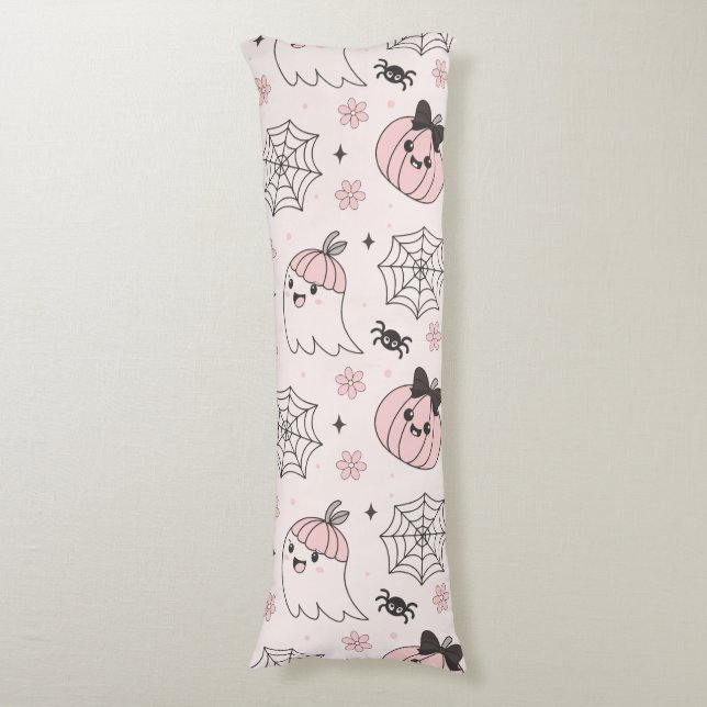 Kawaii Pink Halloween Pattern with Ghost, Pumpkin  Body Cushion (Front Vertical)