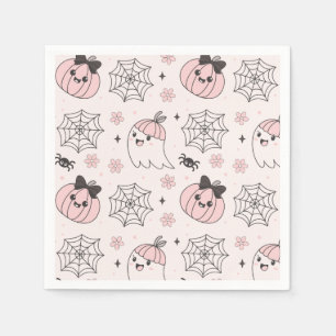 Kawaii Pink Halloween Pattern with Ghost, Pumpkin Napkin