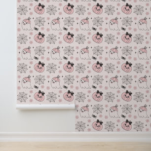 Kawaii Pink Halloween Pattern with Ghost, Pumpkin  Wallpaper