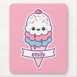 Kawaii Pink Ice Cream Cone Mouse Pad