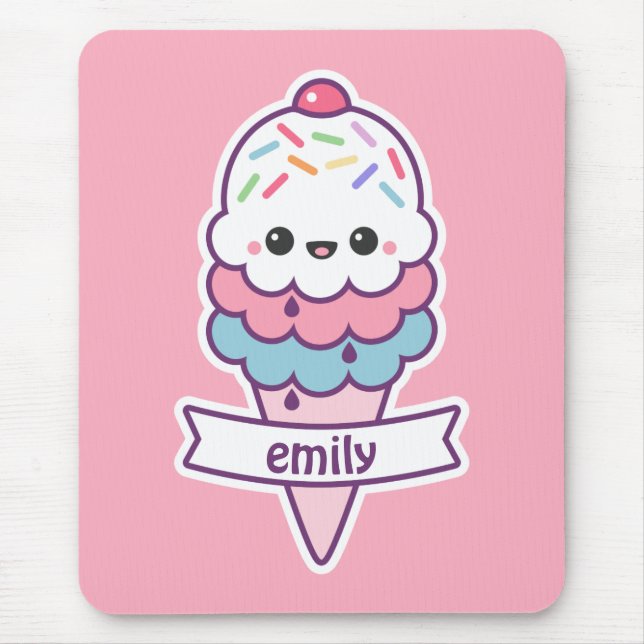 Kawaii Pink Ice Cream Cone Mouse Pad (Front)