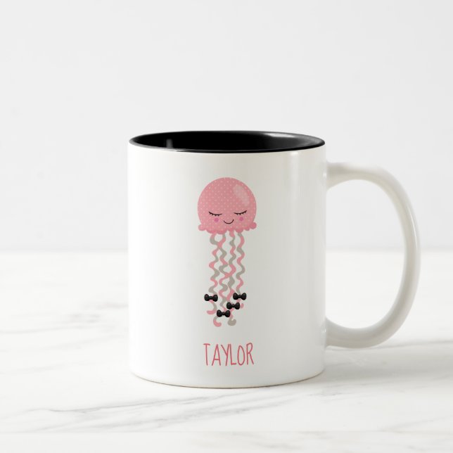 Kawaii Pink Jellyfish Two-Tone Coffee Mug (Right)