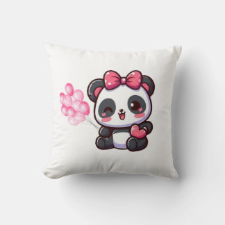 Kawaii Pink Kitten Pillow with Bows and Balloons –