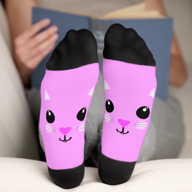 Kawaii Pink Kitten Socks (Bottom)