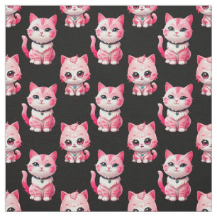 Kawaii Pink Kitty Cats Design Fabric