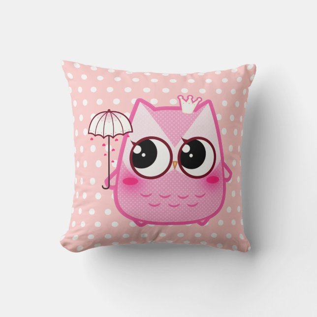 Kawaii pink owl with cute umbrella cushion (Front)