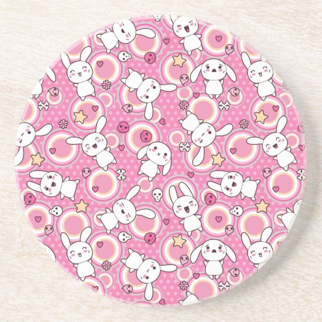 kawaii pink pattern coaster (Front)