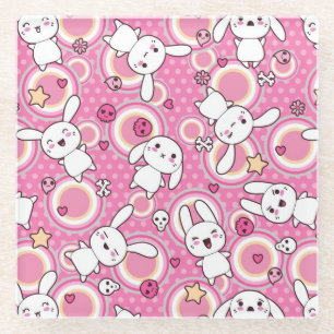kawaii pink pattern glass coaster