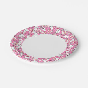 kawaii pink pattern paper plate
