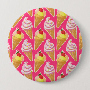 Kawaii pink pattern with strawberry ice cream 10 cm round badge