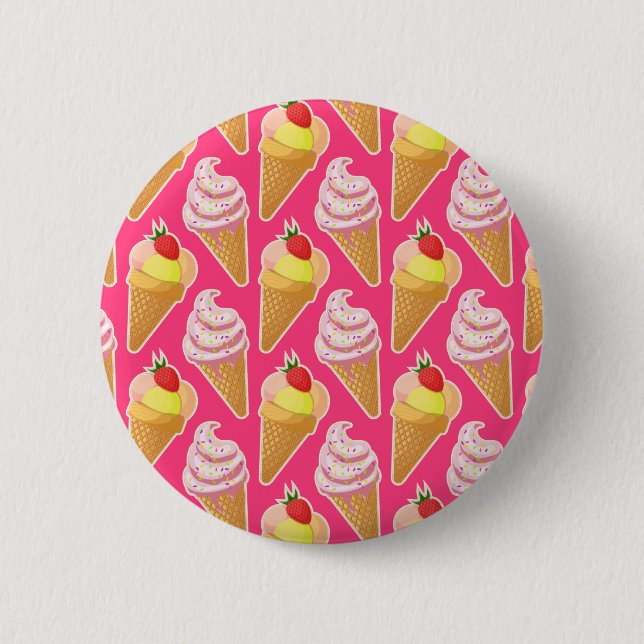 Kawaii pink pattern with strawberry ice cream 6 cm round badge (Front)
