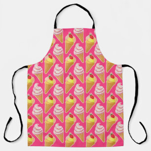 Kawaii pink pattern with strawberry ice cream apron