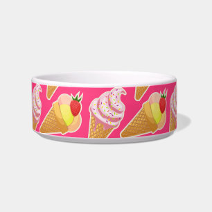 Kawaii pink pattern with strawberry ice cream bowl