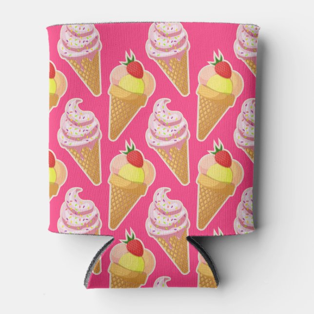 Kawaii pink pattern with strawberry ice cream  can cooler (Front)