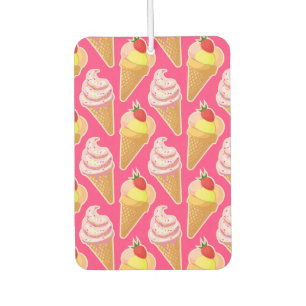Kawaii pink pattern with strawberry ice cream car air freshener