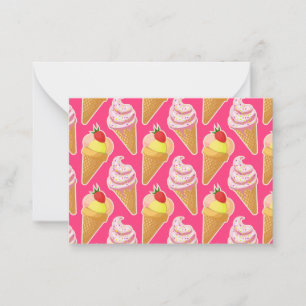 Kawaii pink pattern with strawberry ice cream card