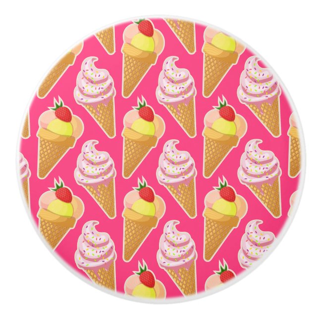 Kawaii pink pattern with strawberry ice cream  ceramic knob (Front)