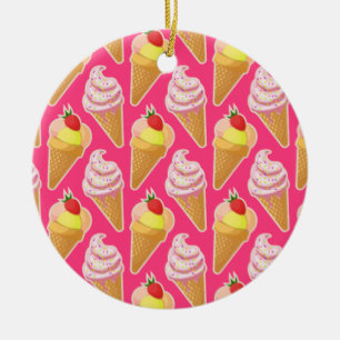 Kawaii pink pattern with strawberry ice cream ceramic tree decoration