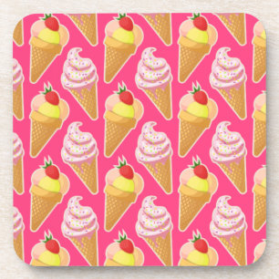 Kawaii pink pattern with strawberry ice cream coaster