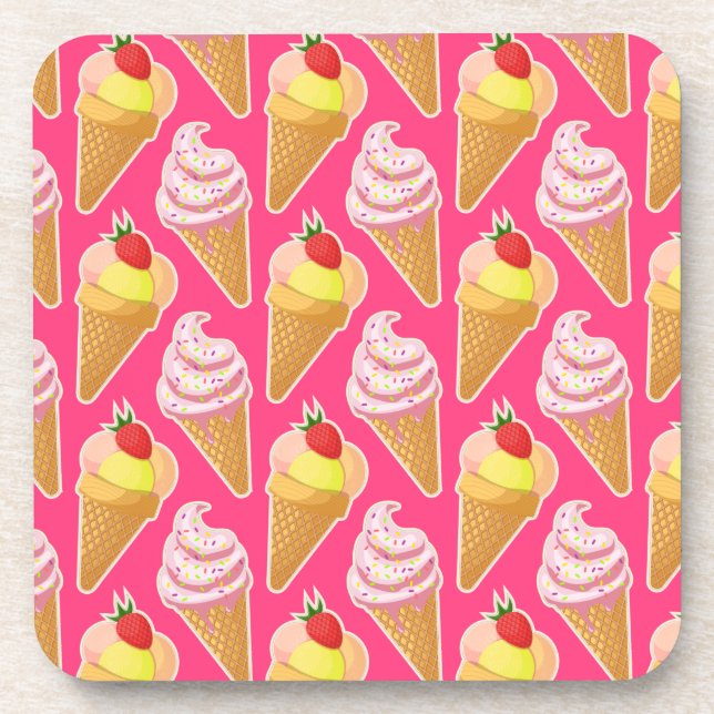 Kawaii pink pattern with strawberry ice cream  coaster (Front)