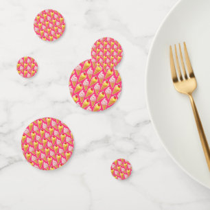 Kawaii pink pattern with strawberry ice cream  confetti