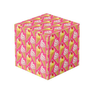 Kawaii pink pattern with strawberry ice cream cube