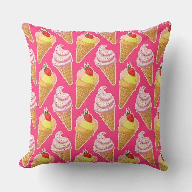 Kawaii pink pattern with strawberry ice cream  cushion (Front)