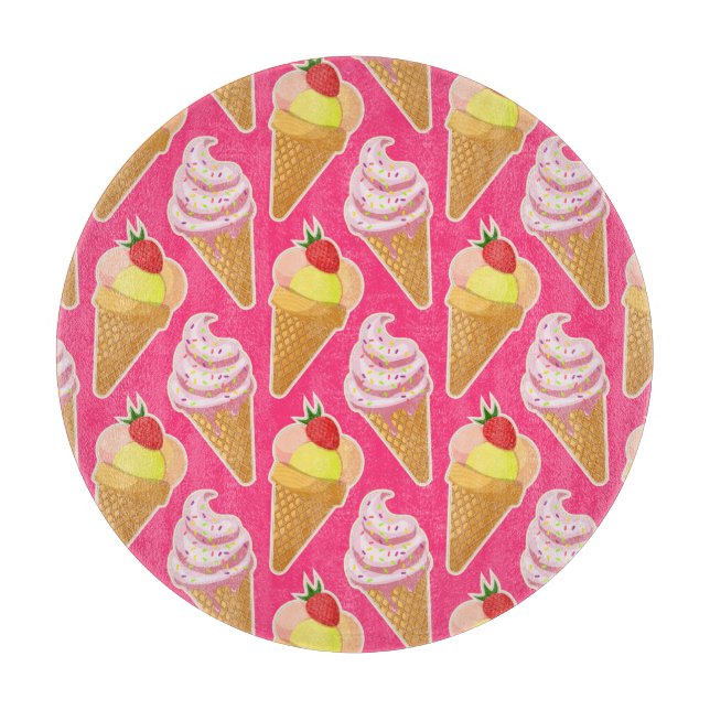 Kawaii pink pattern with strawberry ice cream  cutting board (Front)