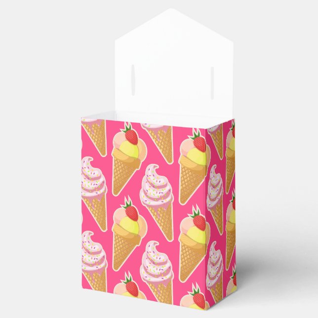 Kawaii pink pattern with strawberry ice cream favour box (Opened)