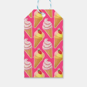 Kawaii pink pattern with strawberry ice cream gift tags