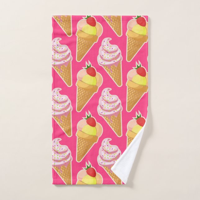 Kawaii pink pattern with strawberry ice cream  hand towel (Hand Towel)