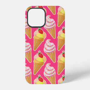 Kawaii pink pattern with strawberry ice cream iPhone 12 case