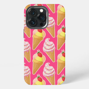 Kawaii pink pattern with strawberry ice cream iPhone 13 pro case