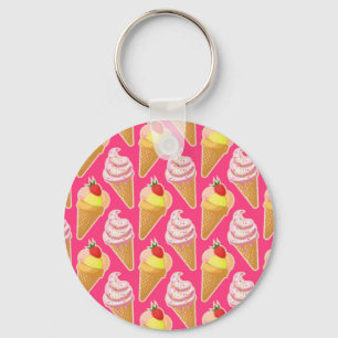 Kawaii pink pattern with strawberry ice cream key ring