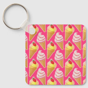 Kawaii pink pattern with strawberry ice cream key ring