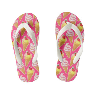 Kawaii pink pattern with strawberry ice cream kid's jandals