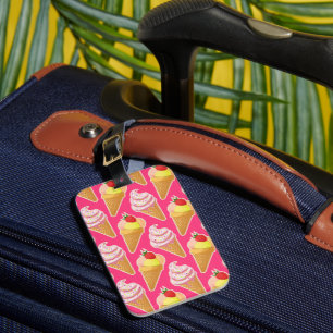 Kawaii pink pattern with strawberry ice cream luggage tag