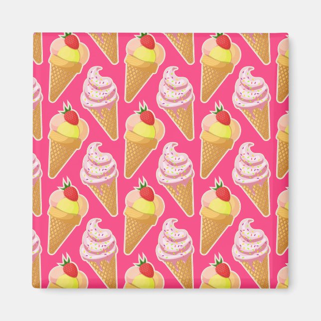 Kawaii pink pattern with strawberry ice cream  magnet (Front)